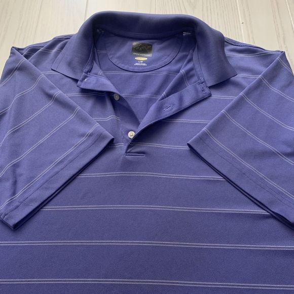 Greg Norman Mens Large Golf Polo Shirt Purple Woven Play Dry Short Sleeve Stripe - Picture 2 of 7